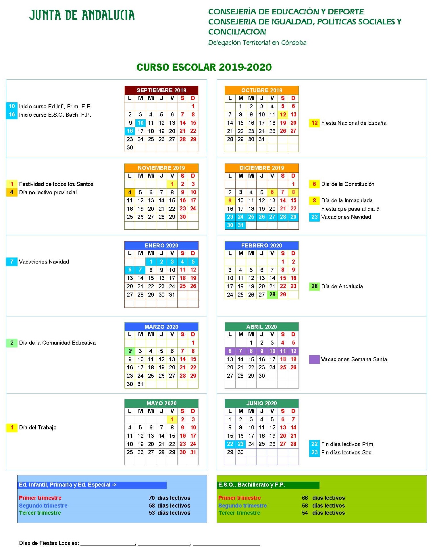 Calendario Escolar 2019-2020 – IES Luis De Góngora